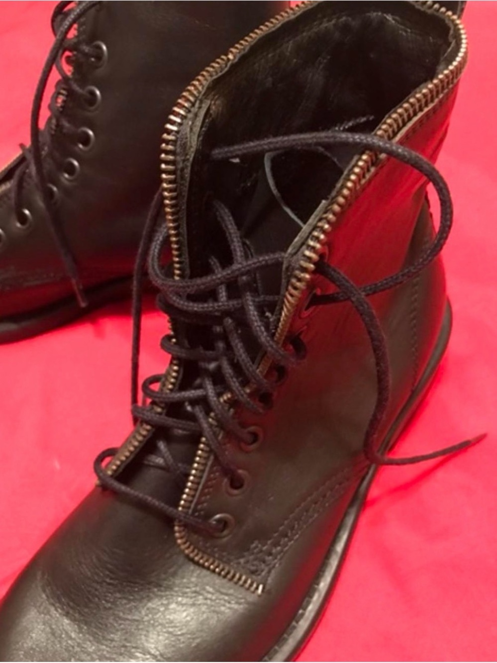 Aldo Black Leather Lace-Up Ankle Boots with Exposed Zip